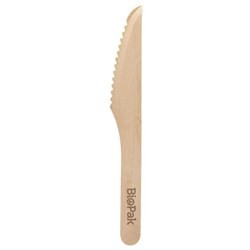 BioPak Disposable Wooden Knives 160mm, Pack of 100