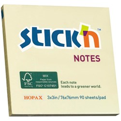 Stick'n Notes 76 x 76mm Yellow, 90 Sheets