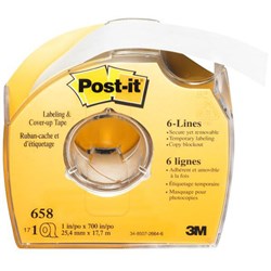 Post-it® 658 Labelling & Cover-Up Tape 6 Line 25mm x 17.7m White