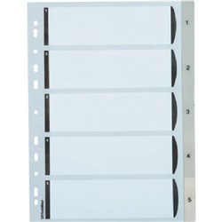 OfficeMax Index Dividers 5 Tab 1-5 A4 Polypropylene Grey