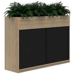 Mascot Planter Tambour Lockable Classic Oak with Black Doors