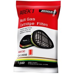 Armour Abek 1 Multi-Gas & Vapours Mask Respirator Cartridge Filters, Pack of 2