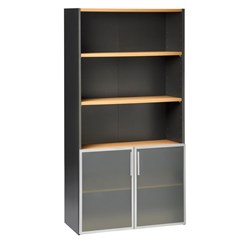 Emerge Cupboard With 2 Glass Doors 900x1800mm Ironstone/Beech