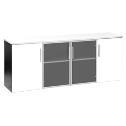 Emerge Credenza 1800mm 2 Glass Doors 2 Wooden Doors White/Ironstone