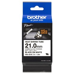 Brother Labelling Tape Cassette Heat Shrink HSe-251E 21mm x 1.5m Black on White
