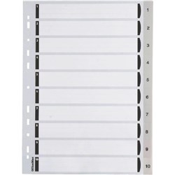 OfficeMax Index Dividers 10 Tab 1-10 A4 Polypropylene Grey