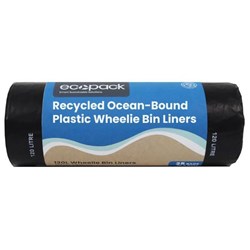 Ecopack Recycled Ocean-Bound Plastic Wheelie Bin Liners 120L, Roll of 25