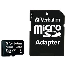 Verbatim Premium MicroSDHC UHS-I Class 10 Card with Adapter 32GB