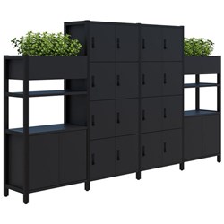 Grid 40 Digital Locking 16 Door Locker/Planter Display Wall 3400x400x1500/1890mm Black/Black