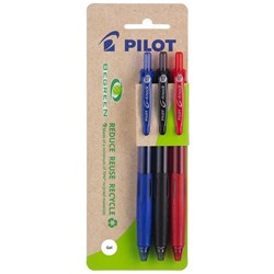 Pilot BeGreen G-knock Assorted Colours Retractable Ballpoint Gel Pen 0.7mm Fine Tip, Pack of 3