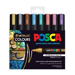 Uni Posca 1.8-2.5mm Medium Bullet Tip Markers Metallic, Pack of 8