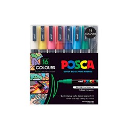 Uni Posca 0.9-1.3mm Fine Bullet Tip Markers Assorted, Pack of 16