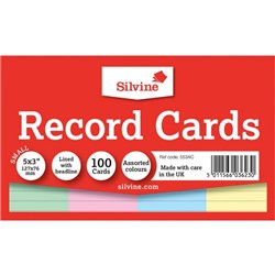 Silvine Record Cards 126x76mm Assorted Colours