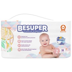 BeSuper Premium Nappies Disposable Size 2, Carton of 6 Packs of 36