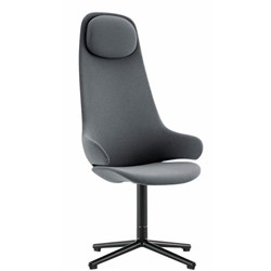 Konfurb Orbit High Back Chair with Arms Black Pedestal Base Charcoal Fabric