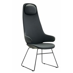 Konfurb Orbit High Back Chair with Arms Black Sled base Black Fabric