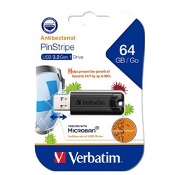 Verbatim Microban® Pinstripe Flash Drive 64GB USB 3.2 Black