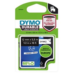 Dymo D1 Durable Labelling Tape 1978364 12mm Black on White