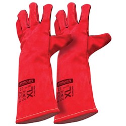 Armour Leather Welding Gloves Left and Right Hand 40cm XL Red, Pack of 2