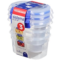 Sistema Klip It Plus Plastic Food Containers Rectangular 400ml, Pack of 3