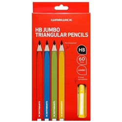 Warwick Jumbo Triangular HB Pencils With Nameplate Assorted Colours, Box of 60