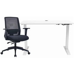 Mondo Lypta Electric Height Adjustable Desk & Mondo Zone Chair Bundle Unassembled White/Black