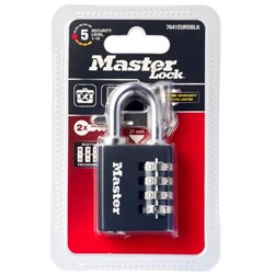 Master Lock 4 Dial Combination Padlock with Key 40mm Black