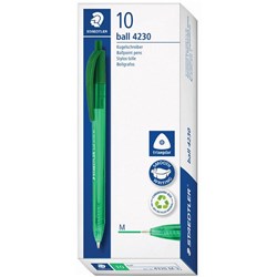 Staedtler Green Triangular Ballpoint Pen 1.00mm Medium Tip, Box of 10