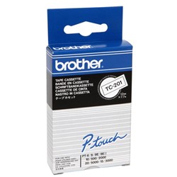 Brother Labelling Tape Cassette TC-201 12mm x 7.7m Black on White