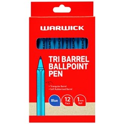 Warwick Blue Tri Barrel Ballpoint Pen 1.0mm Medium Tip, Box of 12
