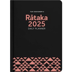 Tuhi B51 Premium Bilingual Diary Day Per Page Rātaka 2025 Black/Rose Gold
