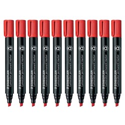 Staedtler Lumocolor 350 Red Permanent Marker Chisel Tip, Pack of 10
