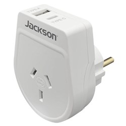 Jackson Slim Outbound Travel Adaptor NZ/AU to Europe/Bali Plug with USB Charging Ports