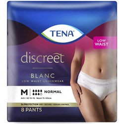 TENA Discreet Blanc Continence Pants Women's Normal Low Waist Medium, Carton of 3 Packs of 8