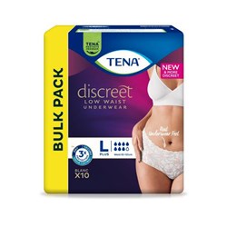 TENA Discreet Plus Blanc Continence Pants Low Waist Women's Large, Carton of 2 packs of 10