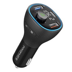 Promate Wireless In-Car FM Transmitter USB-C & USB-A Ports 38W Black