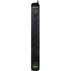 Jackson RAP6 6-Way Raptor Powerboard with Surge & Overload Protection 1.5m Black