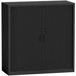 Sylex Metal Lockable Tambour Cupboard 900x1020mm Matte Black