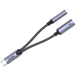 Unitek 2-in-1 USB-C to 3.5mm Audio Jack & USB-C Charging Connector Grey/Black