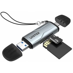 Unitek 2-in-1 SD 3.0 Card Reader Dual USB-A & USB-C Connectors Grey