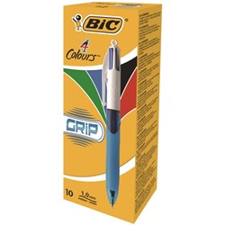 BIC 4 Colour Grip Ballpoint Pen 1.0mm Medium Tip, Box of 10
