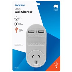 Jackson Single Plug Wall Charger with 1 Power Outlet and 2 USB-A Charging Ports