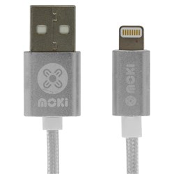 Moki Lightning SynCharge Braided Cable Silver 900mm