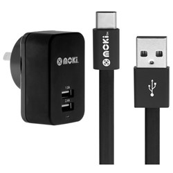 Moki Type-C to USB-A SynCharge Cable + Wall Charger