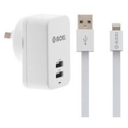 Moki Lightning SynCharge Cable and Wall Charger White
