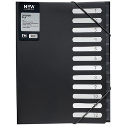 FM New Gen A4 File Divider 12 Tab Gunmetal Black