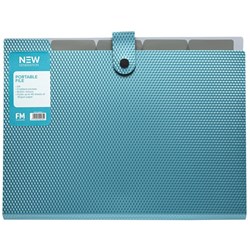 FM New Gen A4 Expanding Portable File 5 Pocket Ocean Blue
