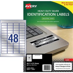 Avery Heavy Duty ID Laser Labels 6009 Silver, Pack of 20 Sheets