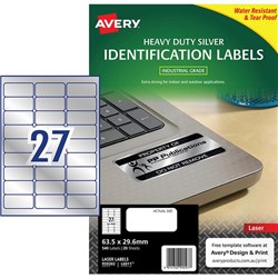 Avery Heavy Duty ID Laser Labels L6011 Silver, Pack of 20 Sheets
