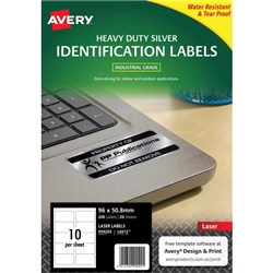 Avery Heavy Duty ID Laser Labels L6012 Silver, Pack of 20 Sheets